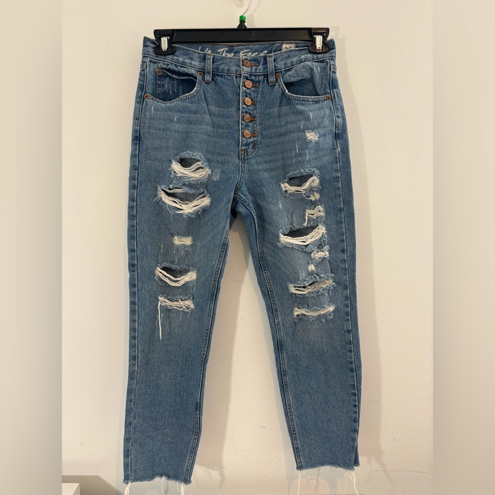 We The Free Light Blue Distressed Straight Leg Jeans